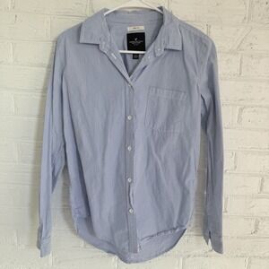 American Eagle Shirt Prep Fit Blue Striped Button Up Long Sleeve Mens Size XS